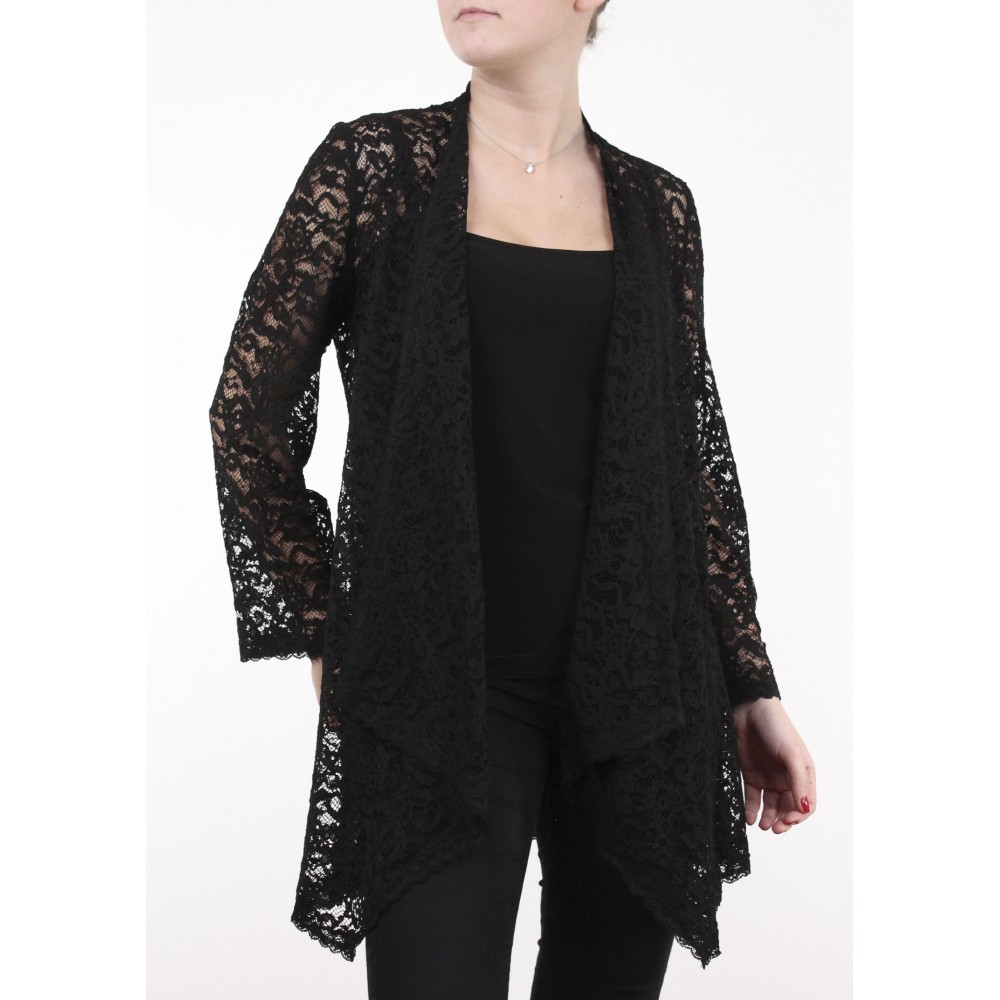 Black plain lace jacket Adriana - Flared black lace jacket