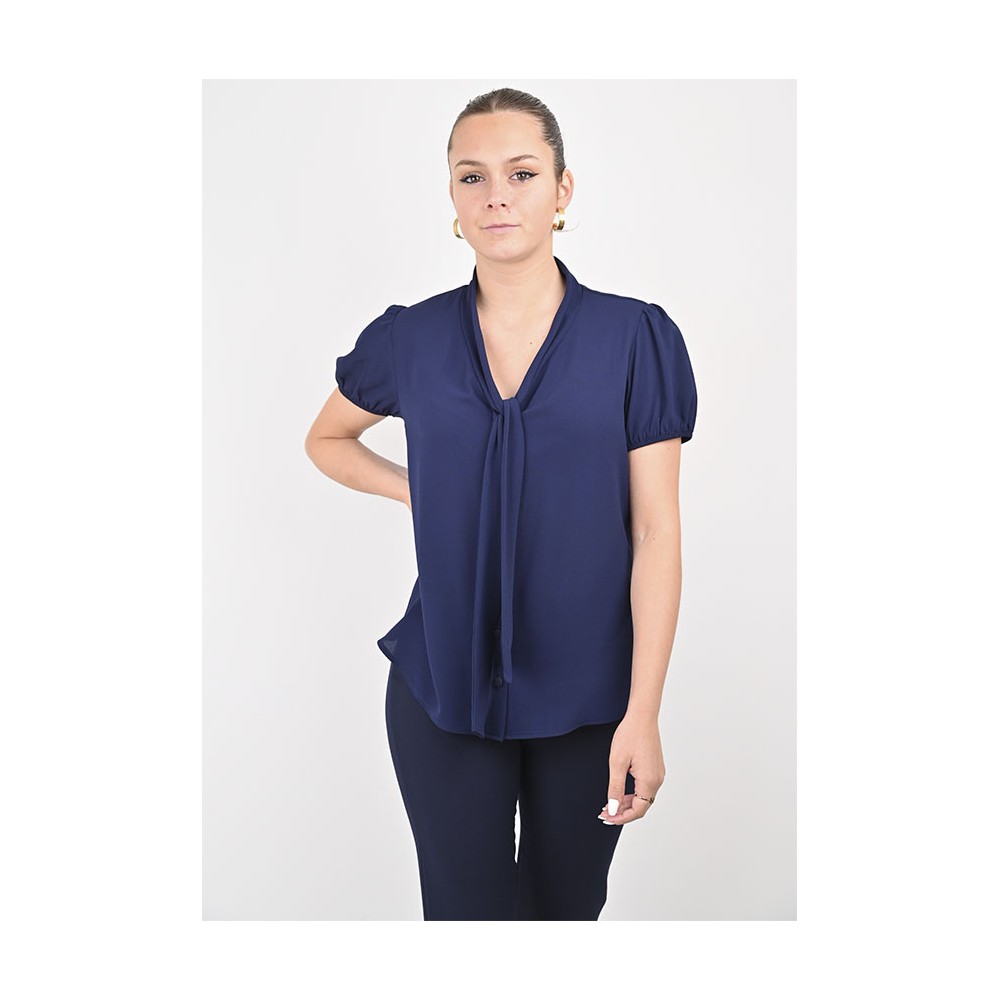 Navy blue crepe blouse Naëlle - Palladium collar blouse